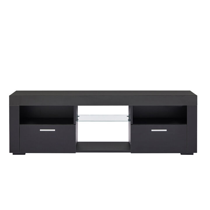 Black Modern TV Stand with LED Lights, high glossy front TV Cabinet, can be assembled in Lounge Room