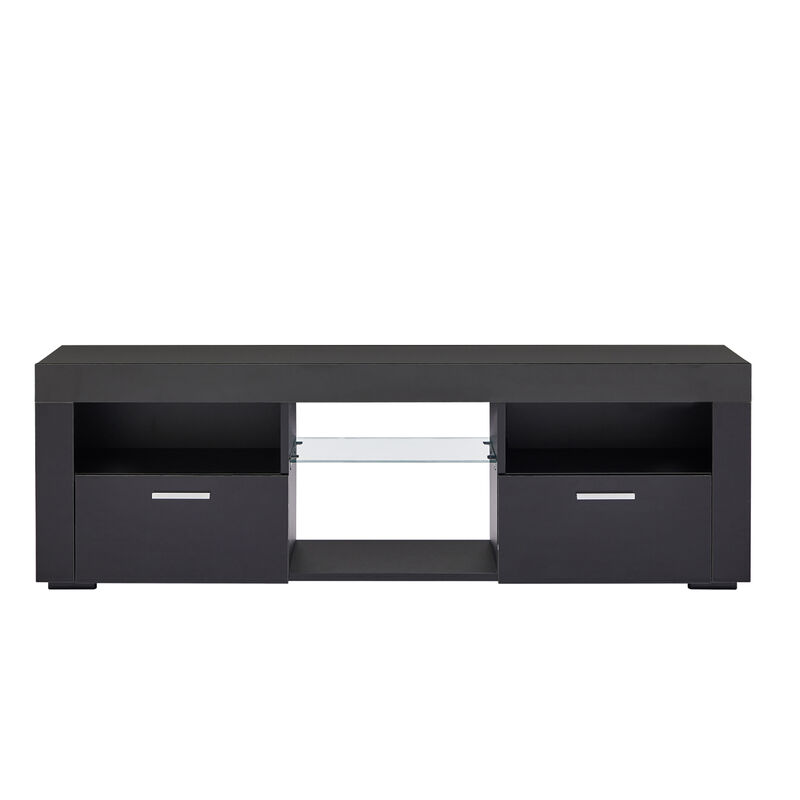 Black Modern TV Stand with LED Lights, high glossy front TV Cabinet, can be assembled in Lounge Room