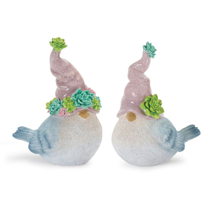Set of 2 Resin Birds with Succulent Detail for Garden and Tabletop Display