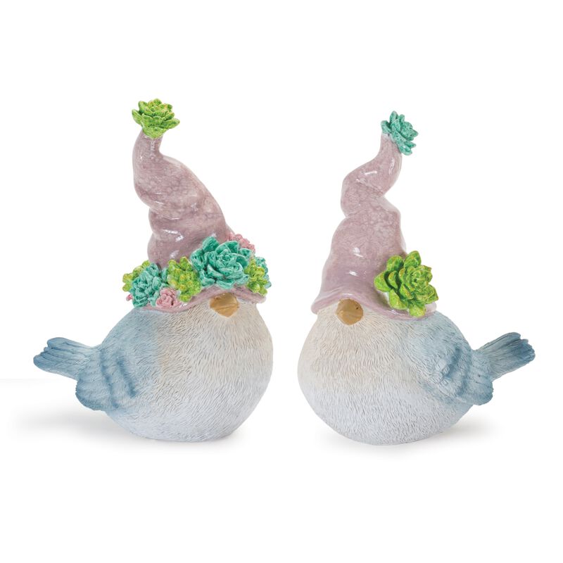 Set of 2 Resin Birds with Succulent Detail for Garden and Tabletop Display