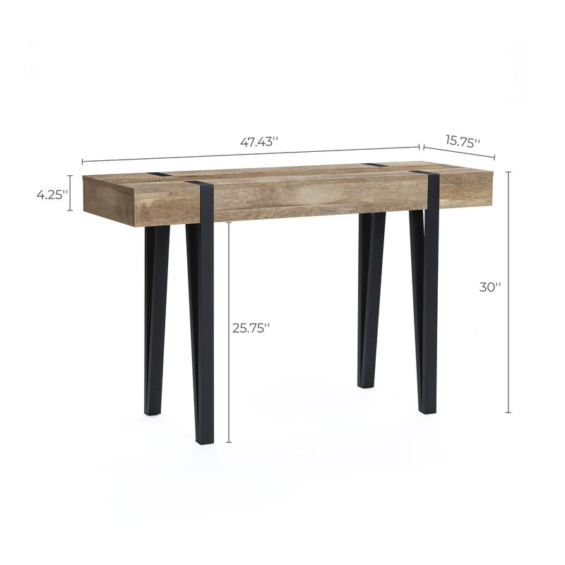 LuxenHome Oak Finish MDF Wood Black Metal Console Entry Table