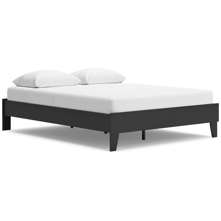 Alli Queen Size Platform Bed, Matte Black Wood Frame with Laminate - Benzara