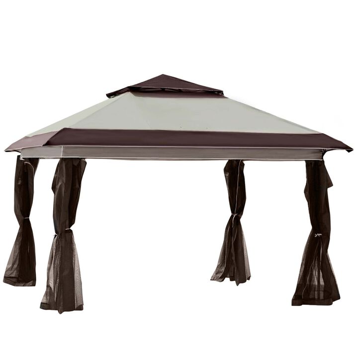 Beige Event Shelter: 12'x12' Pop Up Canopy with Mesh Sidewalls