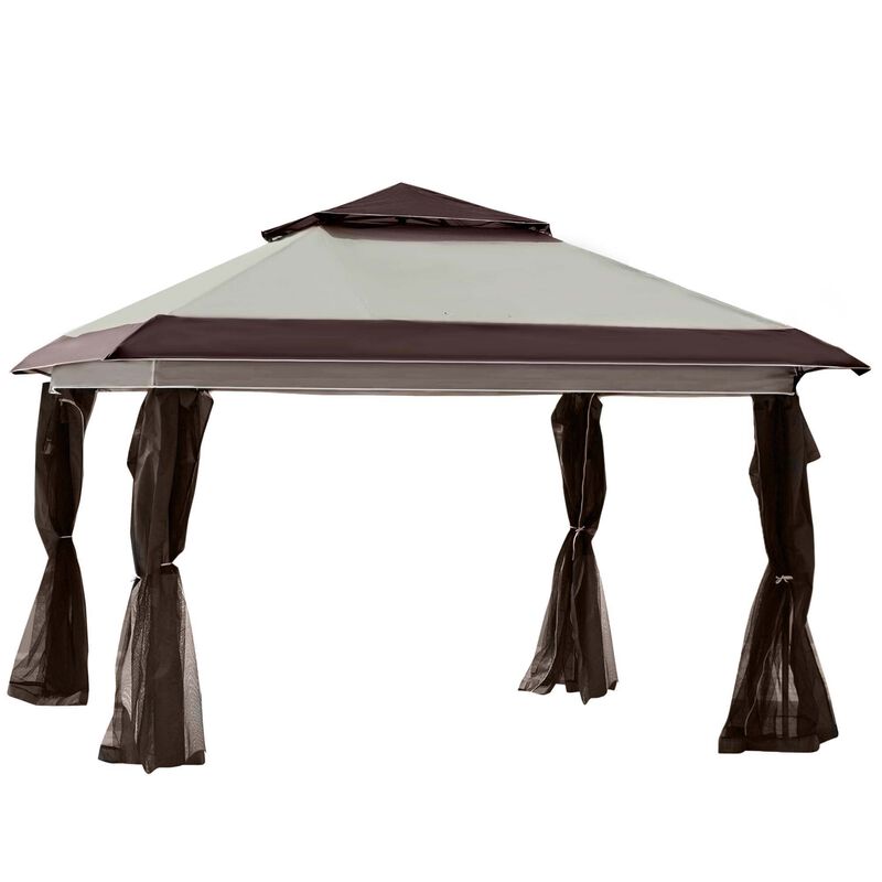Beige Event Shelter: 12'x12' Pop Up Canopy with Mesh Sidewalls