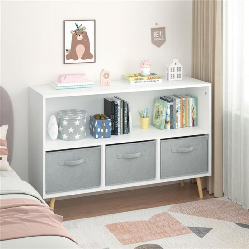 Kids Bookcase with Collapsible Fabric Drawers and Toy Storage Organizer