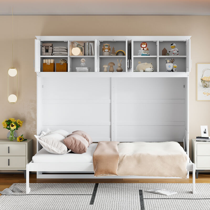 Merax Murphy Bed Wall Bed with Top Cabinets