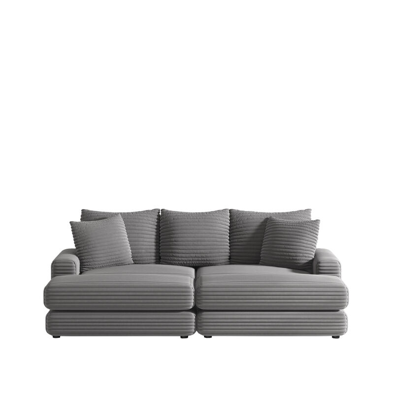 Corduroy 3-Seater Sofa Set with Pillows and Ottoman