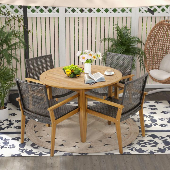 Hivvago Set of 4 Outdoor Rattan Chair with Sturdy Acacia Wood Frame-Set of 4