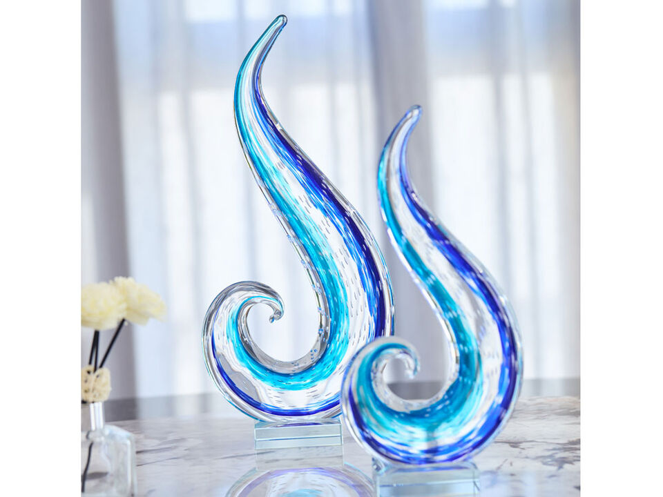Hand Blown Ocean Wave Sommerso Art Glass Sculpture