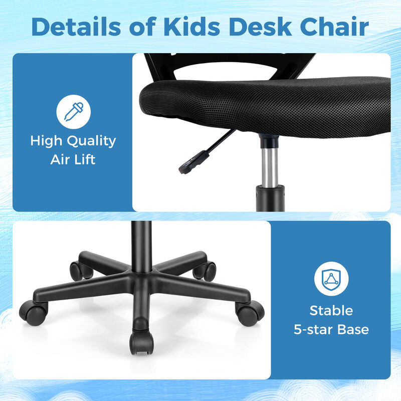 Height-adjustable Ergonomic Kids Desk Chair with Universal Casters