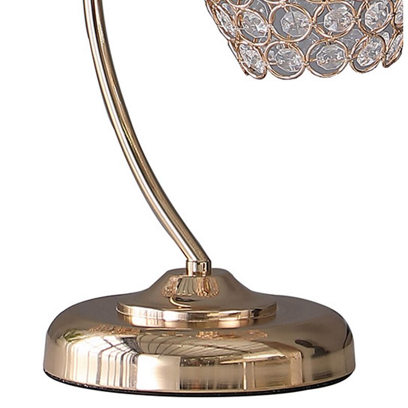 Floral Tree Design Metal Table Lamp with Dome Shade and Crystals, Gold-Benzara