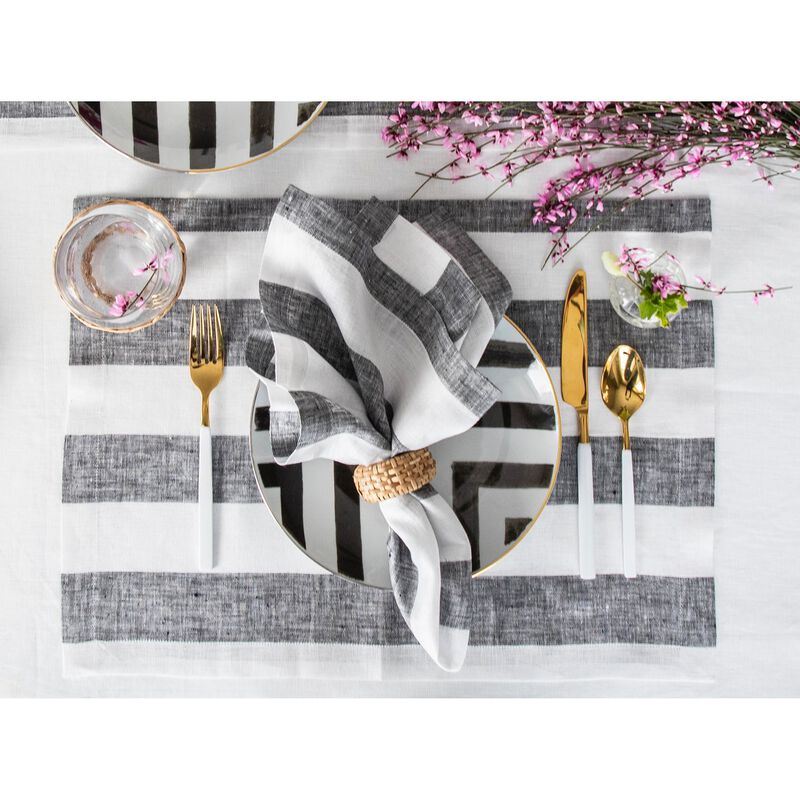 Solino Home 100% Pure Linen Dinner Napkins 20 x 20 Inch Set of 4 | Cabana Stripe