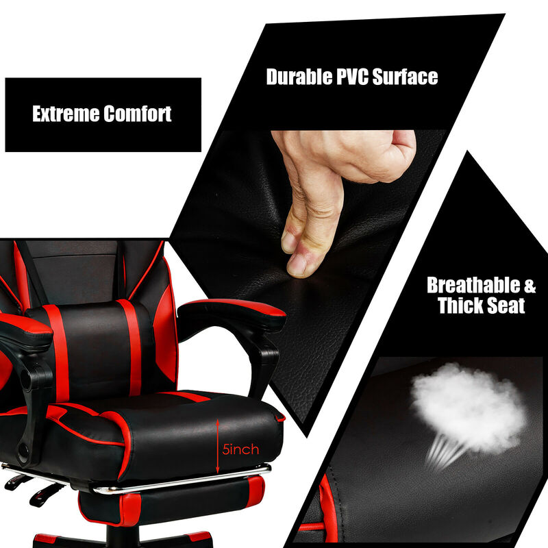 Goplus Massage Gaming Chair Reclining Racing Computer Office Chair with Footrest White