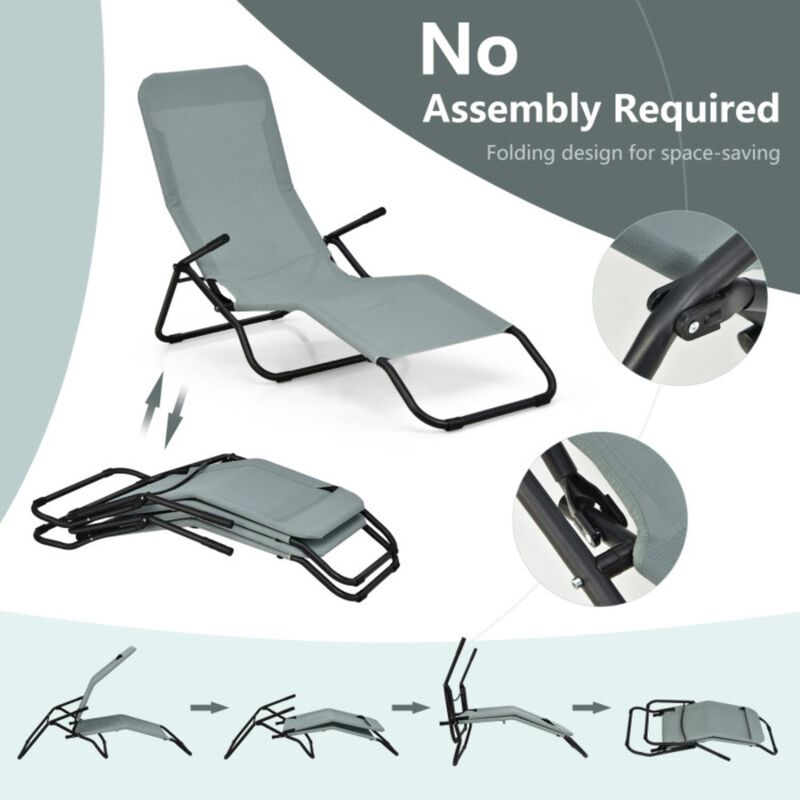 Hivvago 2 Pieces Folding Portable Patio Chaise Lounger with Rocking Design-Light Green