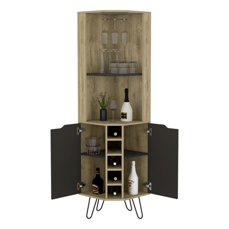 Corner Bar Cabinet Leverkusen, Living Room, Aged Oak / Black