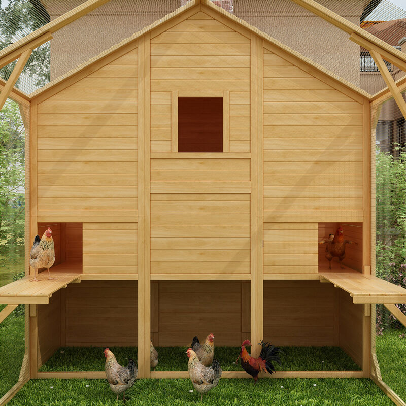 FUFU&GAGA Wood Convertible Chicken Coop & Rabbit Hutch with Triangular Top, Outdoor Mesh Design, and Weather-Resistant Features, (72.6" L x 66.5" W x 74.1" H), Yellow