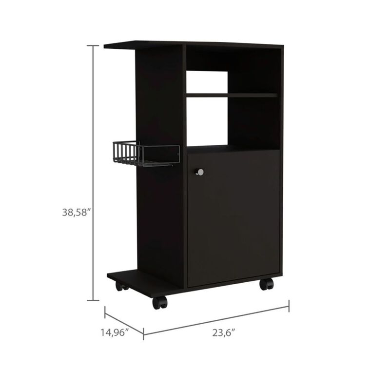 Clip Kitchen Cart, Single Door Cabinet, Four Casters - Black