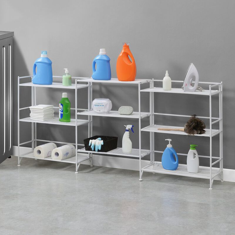 Convenience Concepts Xtra Storage 3 Tier Wide Folding Metal Shelves with Set of 3 Extension Shelves