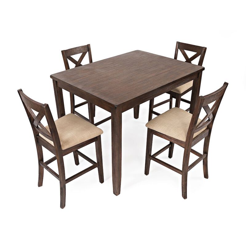 Jofran Walnut Creek 5 Pack Dining Set - Counter Height Table with 4 Stools