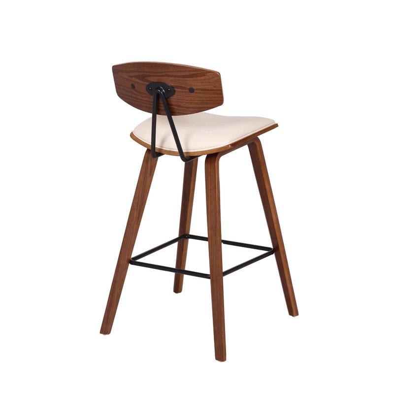 Mid Century Top Padded Back Counter Barstool, Cream-Benzara