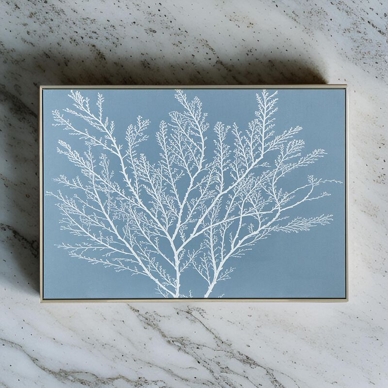 28 x 39  Hanging Wall Art Decor, Rectangular White Tree Design, Blue Canvas - Benzara