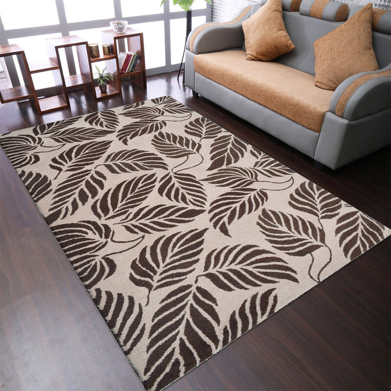 RUGSOTIC CARPETS HAND TUFTED WOOL ECO-FRIENDLY AREA RUGS  - 5'x8', Rectangle Shape, Beige & Brown, Floral Modern Design, High Pile Thick Handmade Area Rugs for Living Room, Bed Room (K00510)