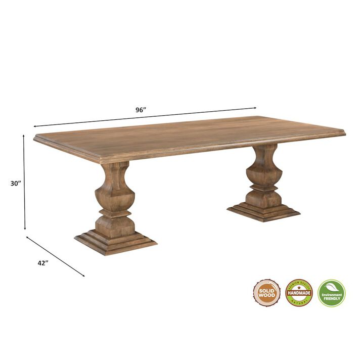Taran Designs Adrien 96 Solid Wood Double Pedestal Dining Table