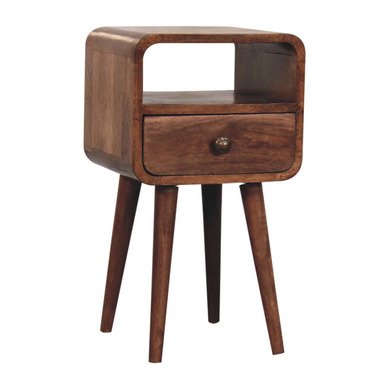 Artisan Furniture Solid Wood Mini Honey Caramel Curved Bedside with Open Slot
