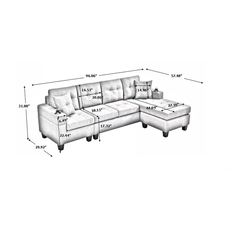 Mega Right Sectional Sofa With Footrest, Convertible Corner Sofa With Armrest Storage, Living Room