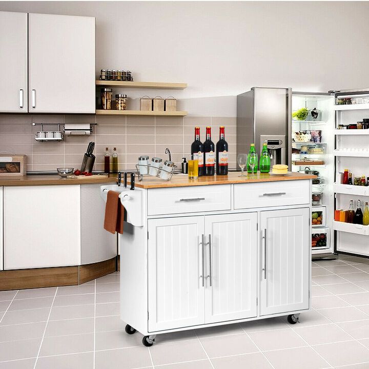 Kitchen Island Trolley Wood Top Rolling Storage Cabinet Cart with Knife Block