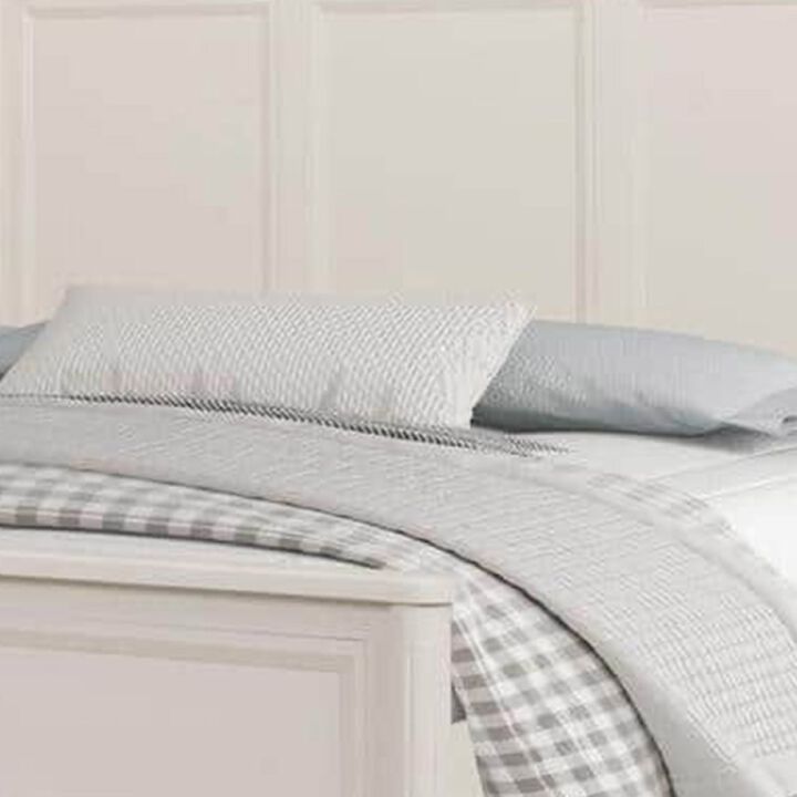 Alta Queen Size Bed, Classic French Design, White Solid Wood Frame - Benzara