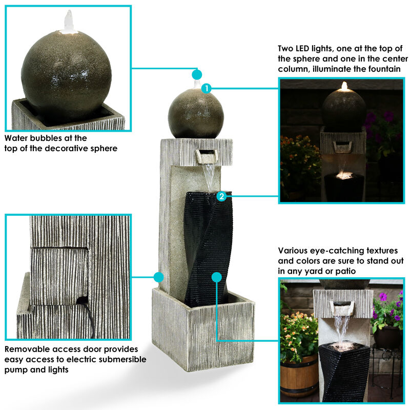 Sunnydaze Modern Artistry Outdoor Water Fountain with LED Lights - 35 in