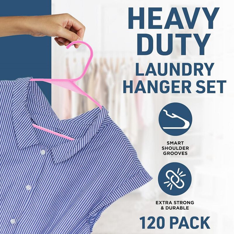 Plastic Clothes Hangers – Heavy Duty Hanger Set, for Organizing Clothes, Dresses, and Coat, Holds Up to 5 lbs, Space-Saving Hangers with Non-Slip Shoulder Grooves, Pack of 120, Pink