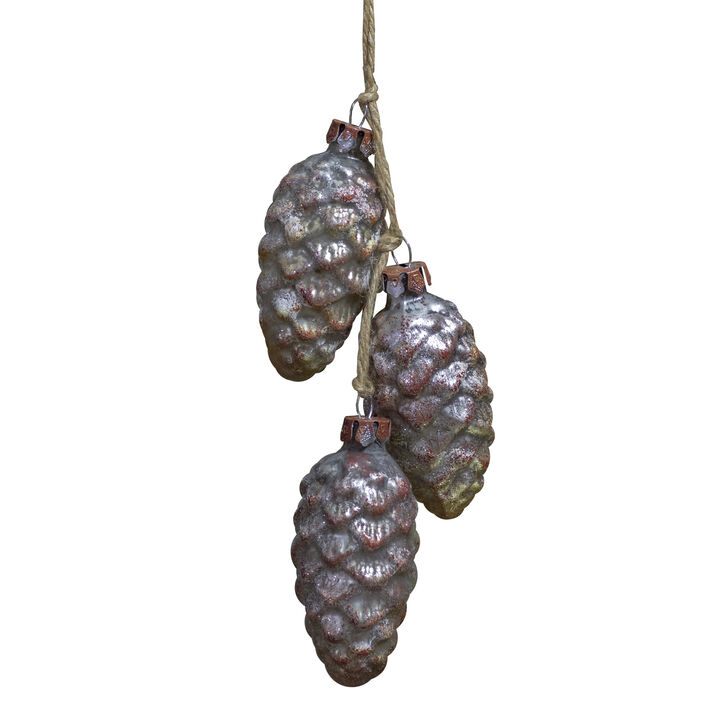 7" Rust and Silver Pinecone Glass Christmas Ornament