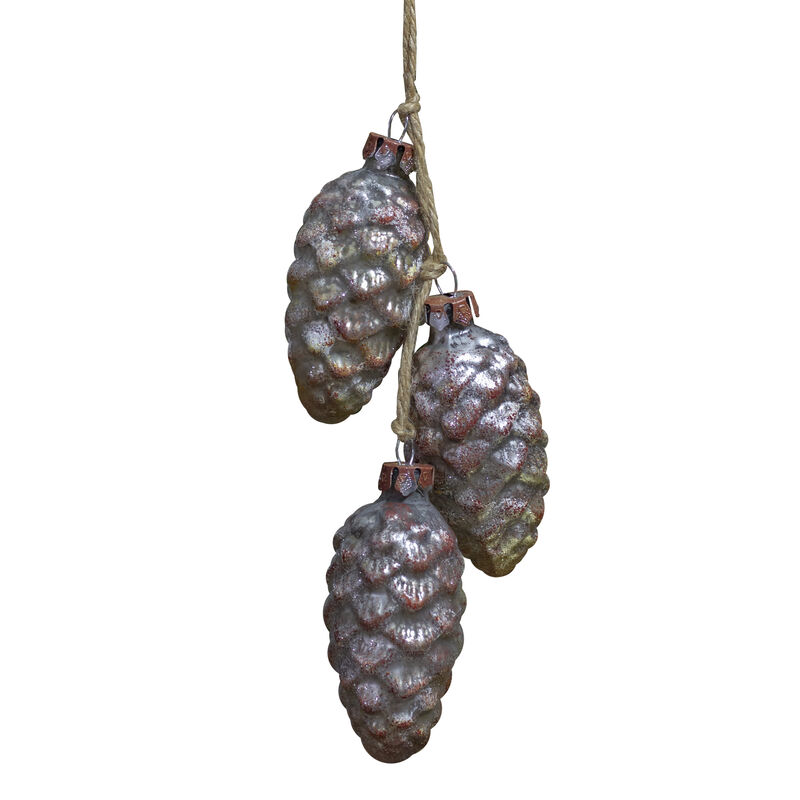 7" Rust and Silver Pinecone Glass Christmas Ornament
