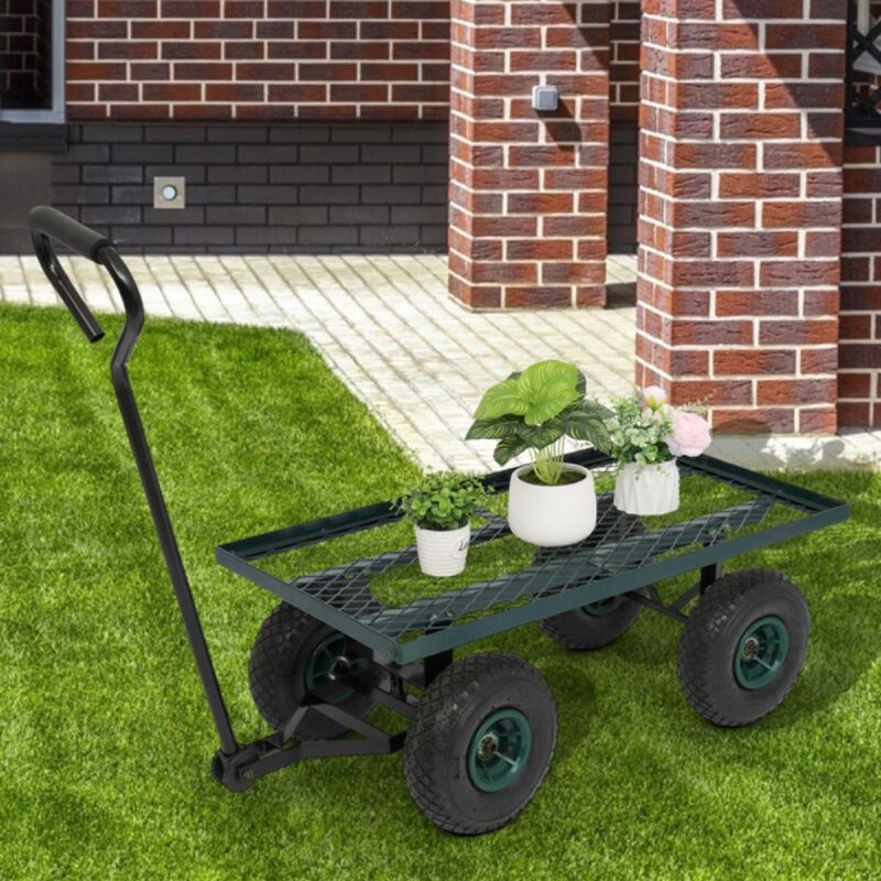 Garden Four-Wheel Square Wagon Sturdy Outdoor Trolley for Easy Transport of Tools, Soil & Plants