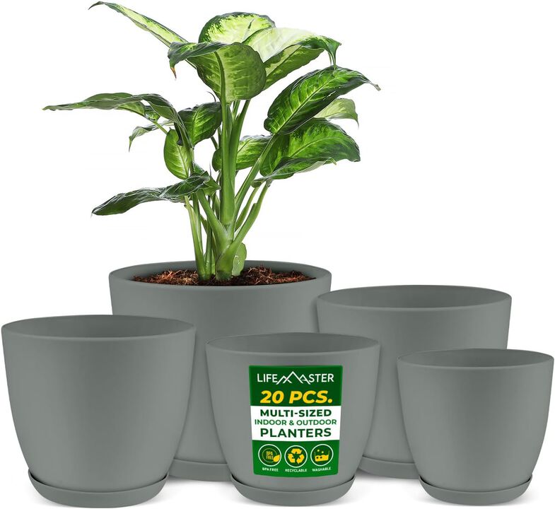 Planter Pots with Drainage Holes - Lightweight, Durable, and Space-Saving Pots for Indoor and Outdoor - Versatile Functionality, Simple Modern Design, Plastic Planter Pots