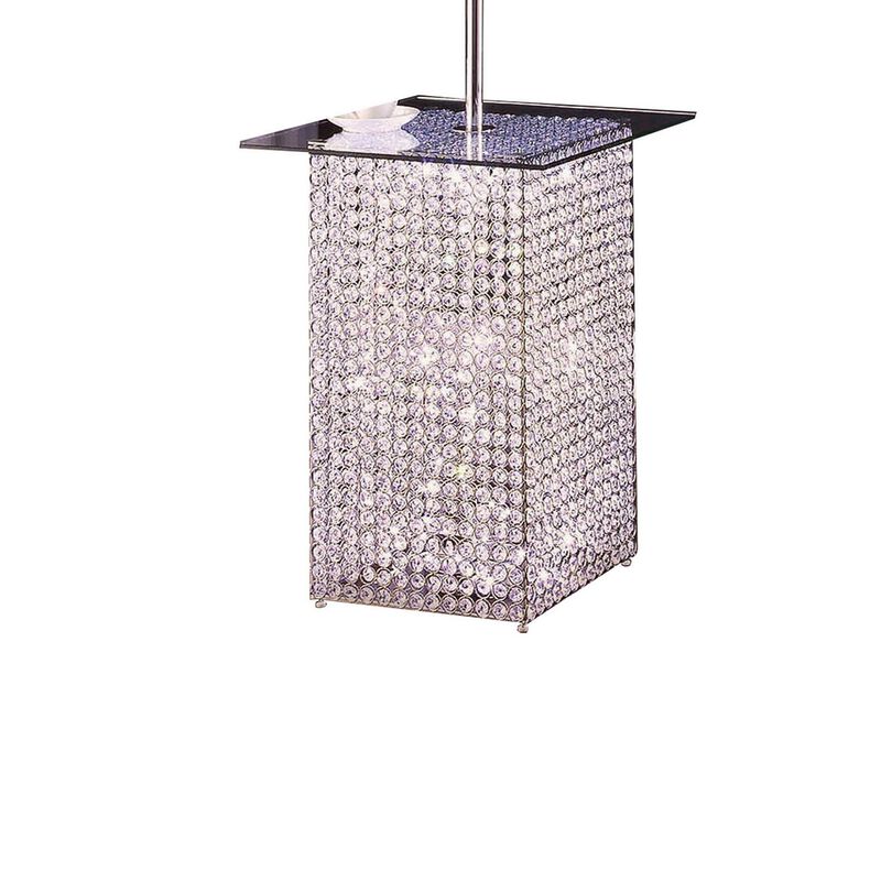 59 Inch Floor Lamp with Glass Tabletop, Crystal Stand, Metal, Clear-Benzara