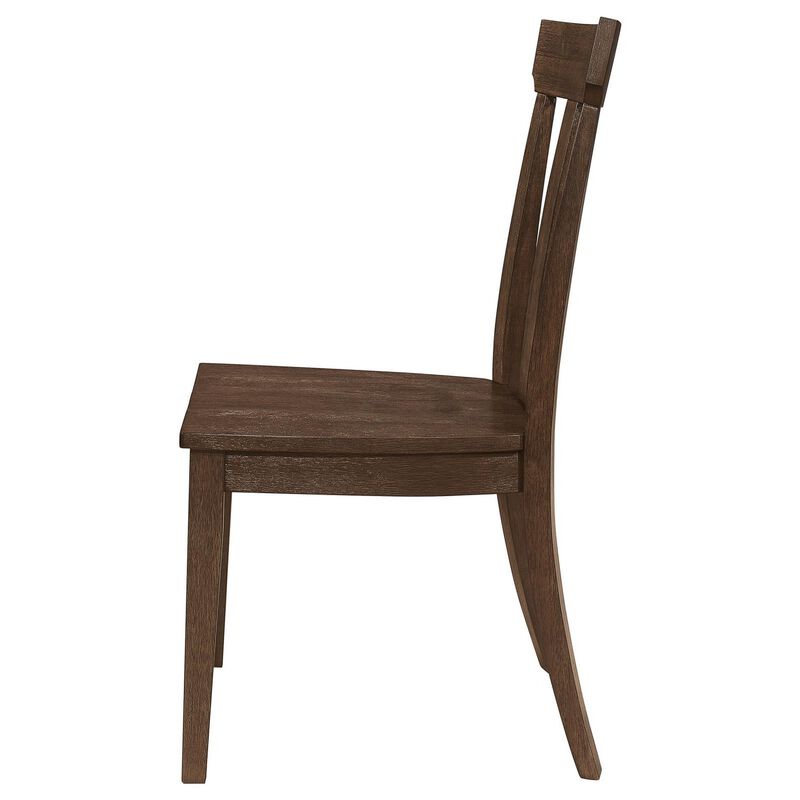 Riza 23 Inch Dining Chair, Set of 2, Wire Brushed, Slatted Back, Rich Brown - Benzara