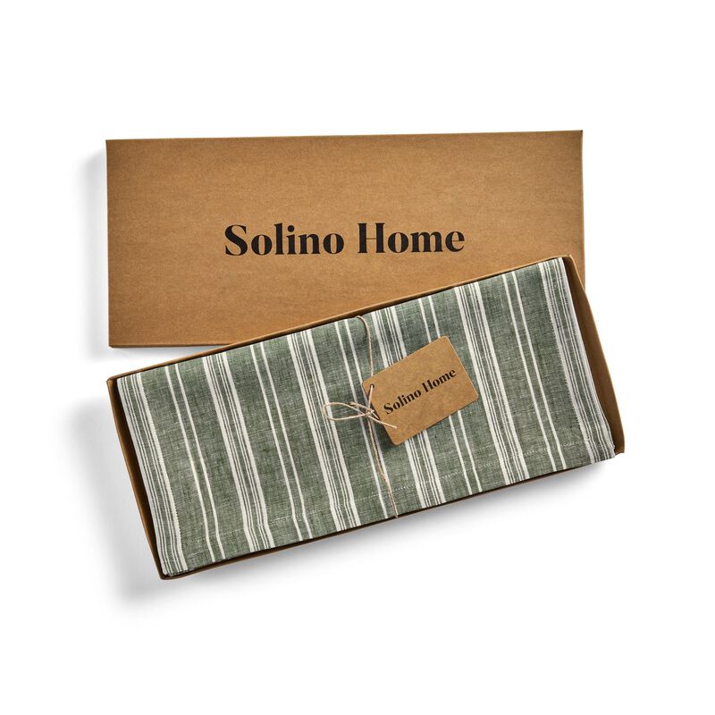 Solino Home 100% Pure Linen Table Runner 14 x 36 Inch | Chelsea Stripe