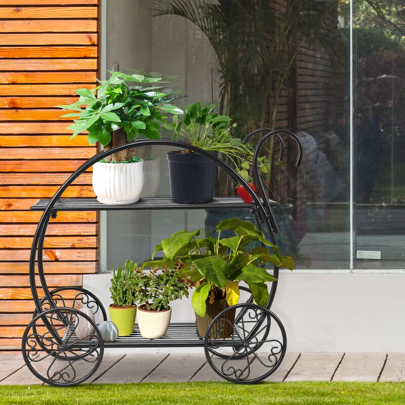 Flower Cart Plant Stand for Outdoor Garden Decor and Plant Display