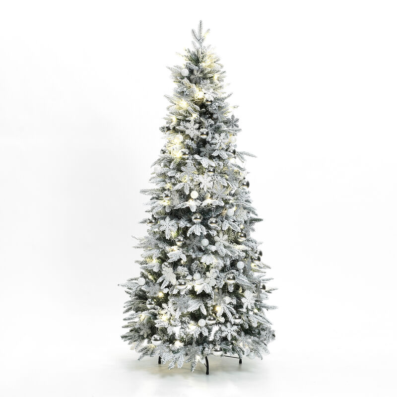 LuxenHome 6Ft Pre-Lit Snow Flocked Pop-Up Artificial Christmas Tree