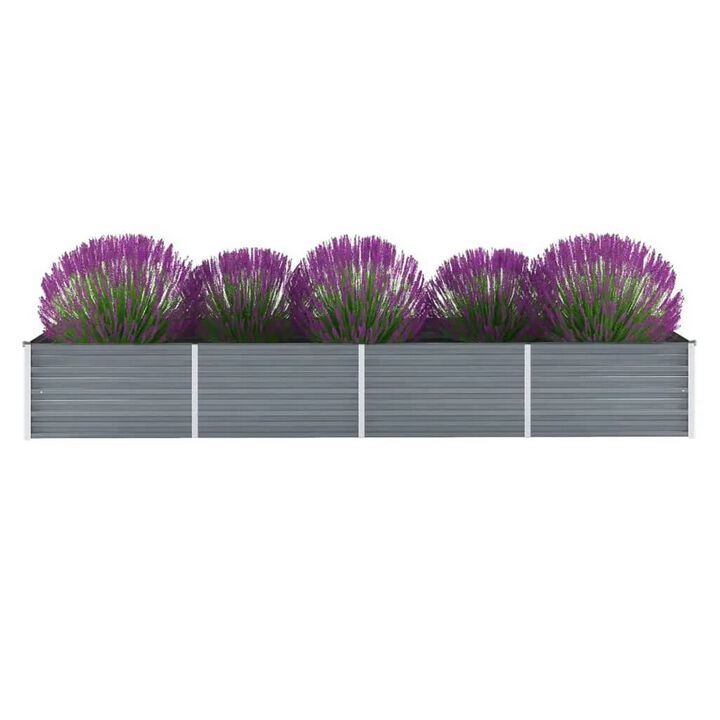 Raised Garden Flower Bed, 32 x 126 Galvanized Steel Gray, Rectangular - Benzara
