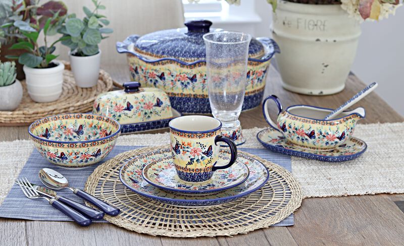 Blue Rose Polish Pottery Woodland Fern Cereal/Soup Bowl