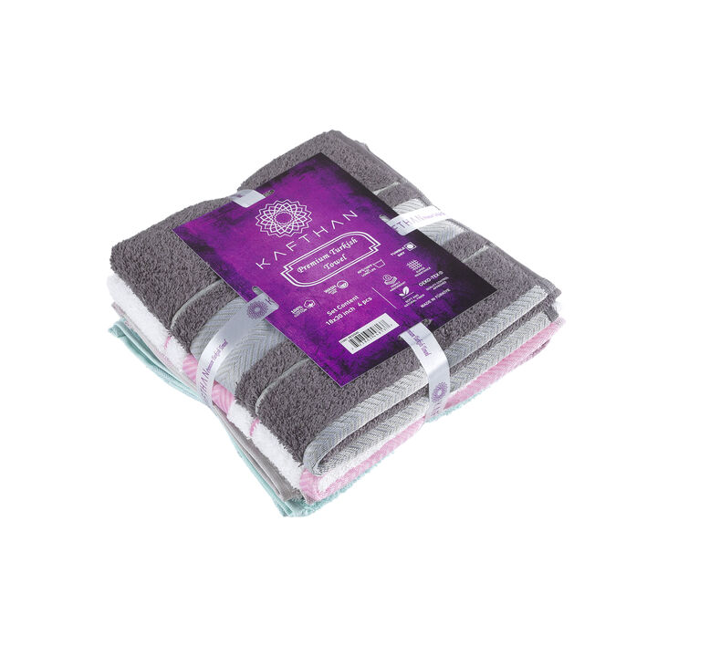 KAFTHAN Textile Multicolor Fishbone Turkish Cotton Face/Hand/Hair Bath Towels (Set of 4)