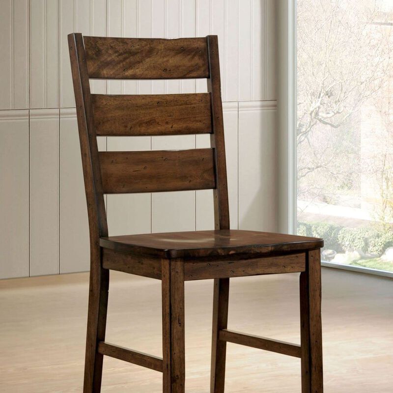 Walnut Finish Solid Wood Industrial Style Kitchen Set Of 2 Dining Chairs Slat Back Chairs