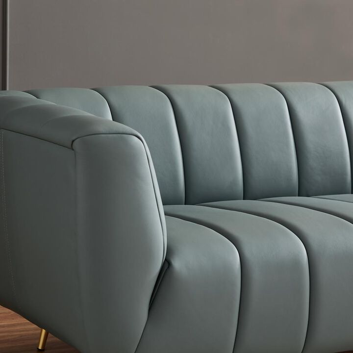 Ashcroft Furniture Co LaMattina Genuine Italian Leather Channel Tufted Sofa