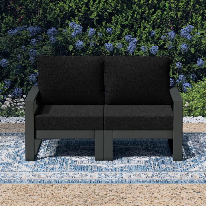 WestinTrends Outdoor HDPE All-Weather Modern Patio Loveseat with Waterproof Cushions