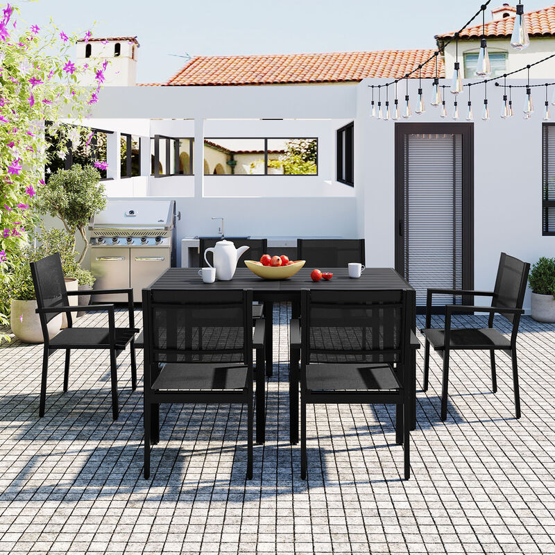 Merax Modern Outdoor  Dining Table Set with 6 Chairs