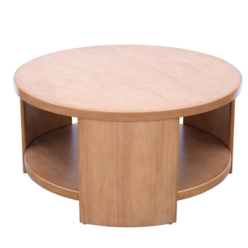 Gracie Mills Jacobs Round Wood Coffee Table with Shelf